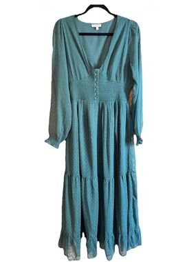 Patrons of Peace Teal V-Neck Long Sleeve Maxi Dress